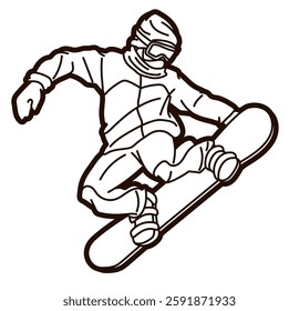 Outline Snowboard Player Snowboarder Action Cartoon Sport Graphic Vector