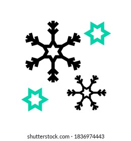 Outline snowflake concept design in black and blue isolated on white background