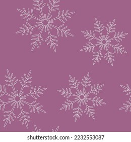 Outline snowflakes icon seamless vector pattern. One line hand drawn illustration background. Wallpaper, festive decor, fabric, print, wrapping paper. Winter holiday design, Christmas card.