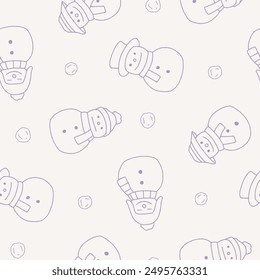 Outline Snowman Snowball Winter Vector Seamless Pattern illustration for Print, Wallpaper, Decoration.