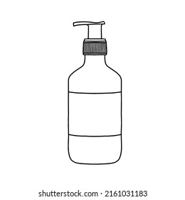 Umschließende Seifenflasche mit Pumpentasche. Kosmetische Kollektion für Seifen. Vektorgrafik.