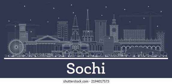 Outline Sochi Russia City Skyline with White Buildings. Vector Illustration. Business Travel and Tourism Concept with Modern Architecture. Sochi Cityscape with Landmarks.