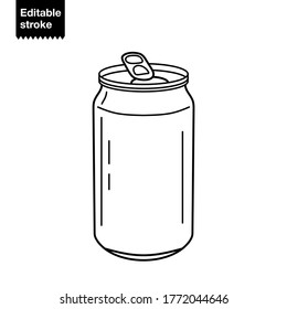 Outline soda aluminum opened can vector illustration, editable stroke