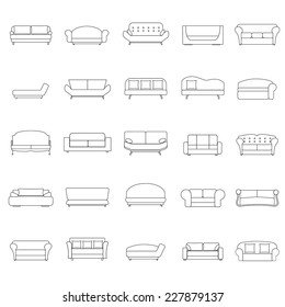 Outline sofa icons set, vector illustration