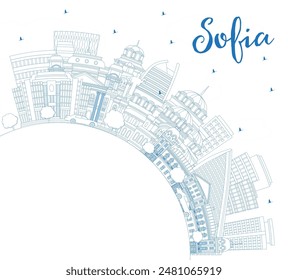 Outline Sofia Bulgaria City Skyline with Blue Buildings and Copy Space. Vector Illustration. Sofia Cityscape with Landmarks. Business Travel and Tourism Concept with Historic Architecture.