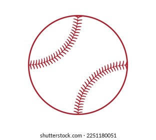 Outline Softball. Baseball. Red stitches. Baseball equipment. Vector illustration