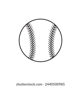 Outline Softball. Baseball. Red stitches. Baseball equipment. Vector illustration