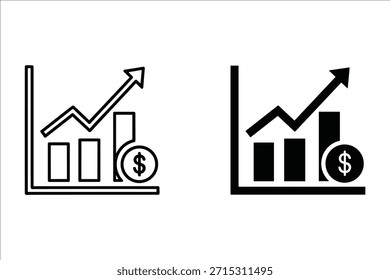 Outline and Solid Black Financial Growth Chart with Dollar Signs