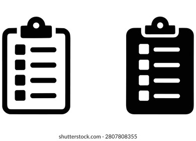 Outline and solid clipboard icons displaying check mark tasks on paper for efficient office project management tools