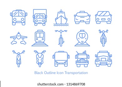 OutLine Solid ColorStyle Transport icons.Bus, motorcycle
automatic, Taxi, Airplane, Public bus, Train, Ship/Ferry and auto signs.Vector as Train, Tram and more. 256 x 256 Pixel Perfect. - Vector