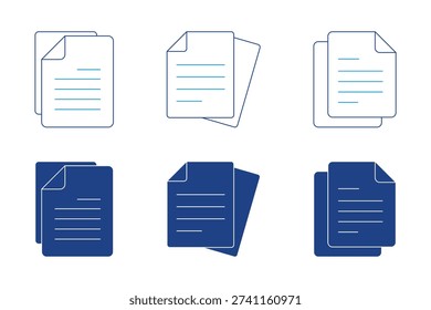 Outline and Solid Document File Icon Set. Paper Stack Vector Pack. Editable Stroke and Solid Document Icons. Clean Office Symbols. document icon set three stacked sheets clipped paperclip ui symbol