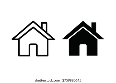 Outline and Solid House Icons with Chimneys