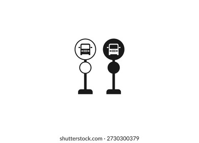 outline and solid icon of bus stop sign
