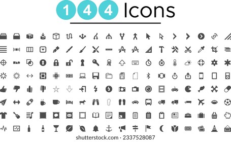 Outline and Solid Icons on White Background . Vector Isolated Elements