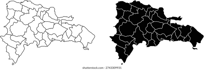 Outline and Solid Map of Hispaniola Island with Internal Divisions Keywords Hispaniola, map