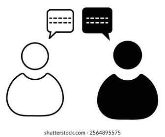 Outline and solid person icons with speech bubbles