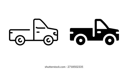 Iconos de camionetas pickup de contorno y sólido en diseño minimalista