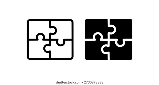 Contorno e ícones de peças de quebra-cabeça sólida mostrando contraste e completude.
