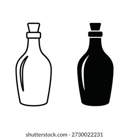 Outline and solid silhouette of a glass bottle with cork stopper