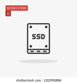 Outline solid state disk icon isolated on grey background. SSD symbol for website design, mobile application, ui. Editable stroke. Vector illustration. Eps10.