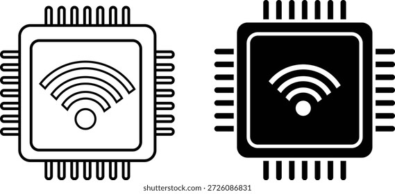 Outline and solid wi-fi chip icons isolated on transparent background