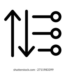Outline sort icon to order, arrange, and organize lists or data.