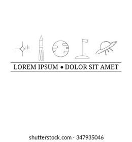 Outline space and astronomy icons with tag line isolated on white background. Place for your text.