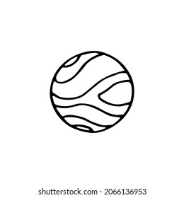 Outline Space doodle image. Hand-drawn Planet isolated on white background. Striped astronomical object. Universe sketch sign. Astronomy, astrology, cosmos symbol. Vector science cute illustration