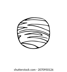 Outline Space doodle image. Hand-drawn Planet isolated on white background. Striped astronomical object. Universe sketch sign. Astronomy, astrology, cosmos symbol. Vector science cute illustration