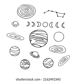 Outline Space Doodle Set Handdrawn Planet Stock Vector (royalty Free 