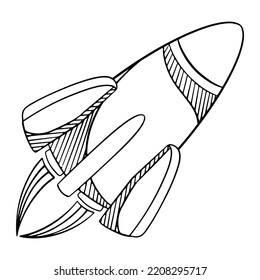Ilustración de la nave espacial de esquema. Cohetes. Aislado sobre fondo blanco.