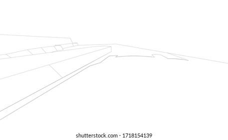 
esquema para el esbozo de espacio, visualización 3D, forma arquitectónica de paisaje