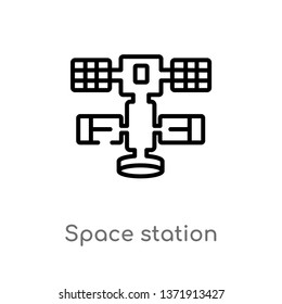 outline space station vector icon. isolated black simple line element illustration from astronomy concept. editable vector stroke space station icon on white background