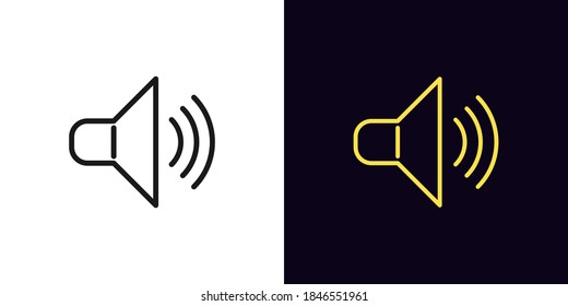 Outline speaker icon. Linear sound sign, isolated megaphone symbol with editable stroke. Audio device and acoustic wave. Vector icon, sign, symbol for Interface design and Motion graphic