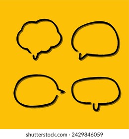 Outline speech bubble. Abstract Vector sketch hand drawn scribble Speech Bubbles Set. Black bubble isolated background.