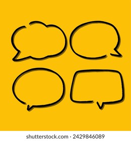 Umriss der Sprechblase. Abstrakte Vektor-Skizze handgezeichnete Kritzel-Sprechblasen-Set. Schwarze Blase isolierter Hintergrund.