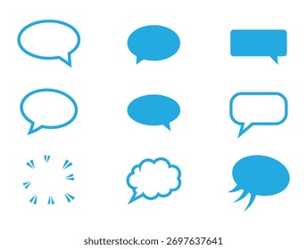 Outline Speech Bubble Blue Icon Pack - Vector Chat, Dialogue and Comic Elements, Vector File.