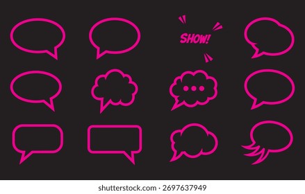 Outline Speech Bubble Pink Icon Pack - Vector Chat, Dialogue and Comic Elements, Vector File.
