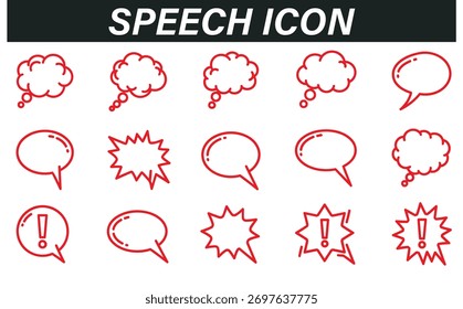 Outline Speech Bubble Red Icon Pack - Vector Chat, Dialogue and Comic Elements, Vector File.