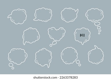 Outline Speech Bubbles Set. Thought Bubble Line Art Collection. Doodle White Talk Clouds. Vector illustration.