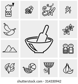 Outline Spices vector icons set on gray