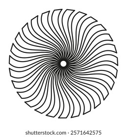 Outline spiral design. Abstract circular shape. Geometric vector element. Minimalist black illustration.