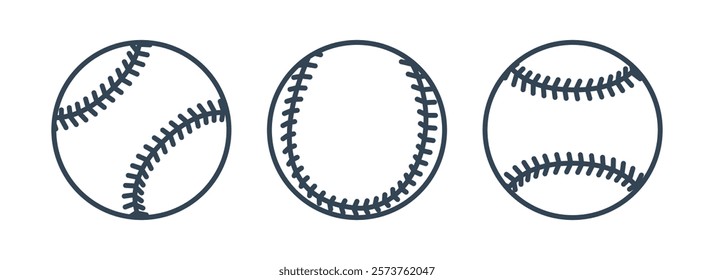 Outline sport ball baseball. Set of Baseball ball. Sport game equipment. Vector illustration