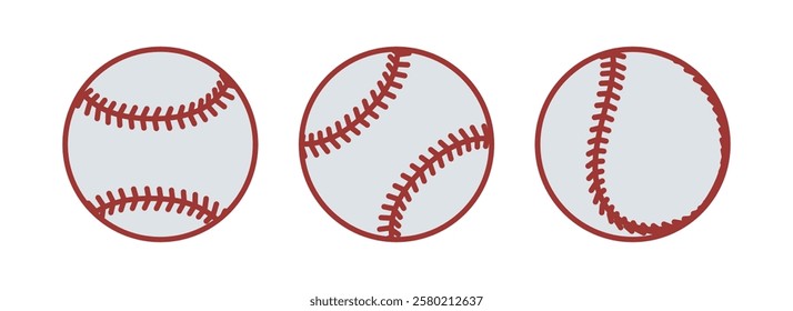 Outline sport ball baseball. Set of Baseball ball. Sport game equipment. Vector illustration