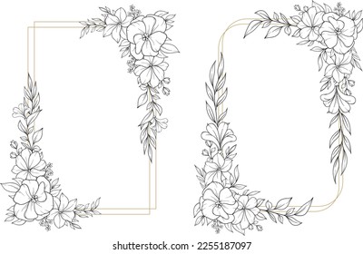 outline spring flower frame dercoration