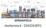 Outline Springfield Illinois City Skyline with Colored Modern and Historic Buildings Isolated on White. Vector Illustration. Springfield USA Cityscape with Landmarks.