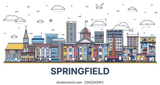 Outline Springfield Illinois City Skyline with Colored Modern and Historic Buildings Isolated on White. Vector Illustration. Springfield USA Cityscape with Landmarks.