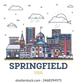 Outline Springfield Illinois City Skyline with Colored Modern and Historic Buildings Isolated on White. Vector Illustration. Springfield USA Cityscape with Landmarks.