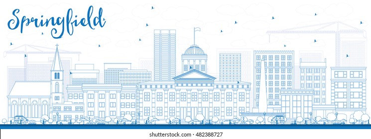 Outline Springfield Skyline with Blue Buildings. Vector Illustration. Business Travel and Tourism Concept with. Image for Presentation Banner Placard and Web Site.