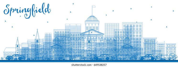 Outline Springfield Skyline with Blue Buildings. Vector Illustration. Business Travel and Tourism Concept with. Image for Presentation Banner Placard and Web Site.